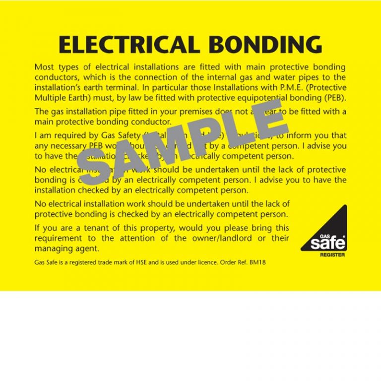 Electrical Bonding BM18 Gas Safe Forms