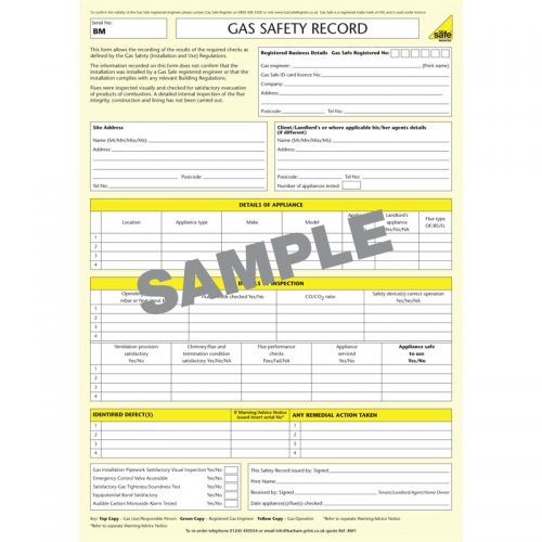 Gas Safety Record Pad - BM1