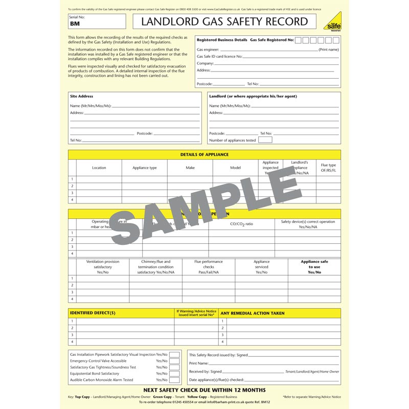 Landlord Gas Safety Record Pad – BM12
